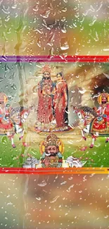 Colorful divine art wallpaper with spiritual figures and vivid patterns.