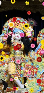 Colorful divine figure with floral designs in vibrant colors.