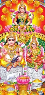 Colorful illustration of Hindu deities with vibrant details.