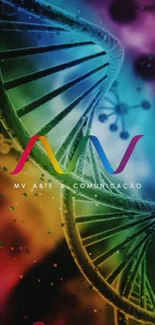 Colorful DNA helix design with a vibrant gradient background.