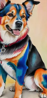 Colorful dog illustration with vibrant hues and playful design.