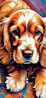 Vibrant and colorful dog illustration wallpaper with a unique artistic design.