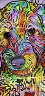 Vibrant, colorful dog art wallpaper with playful design.