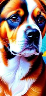 Artistic colorful dog wallpaper with vibrant brush strokes.