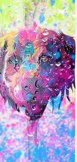 Vibrant abstract dog art with neon colors.