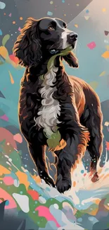 Vibrant dog art illustration on mobile wallpaper.