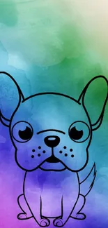 Vibrant watercolor wallpaper with doodle dog design.