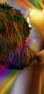 Colorful abstract art of two dogs in vibrant hues.