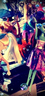 Colorful dolls in creative and artistic display on a vibrant mobile wallpaper.