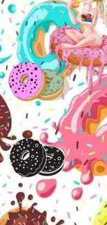 Animated donut wallpaper with colorful sprinkles and playful design.