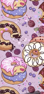 Vibrant mobile wallpaper with colorful donuts and berries.