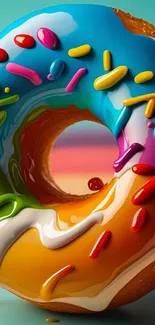 Colorful donut with vibrant glaze and sprinkles