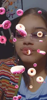 Woman with donuts filter mobile wallpaper.