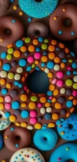 Colorful sprinkled donuts pattern wallpaper.