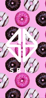 Playful mobile wallpaper with donuts on pink background.