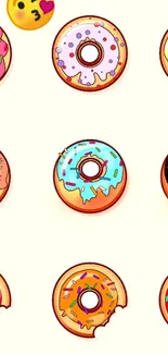 Colorful donuts mobile wallpaper with cream background.