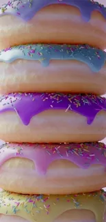 Stack of colorful glazed donuts with sprinkles
