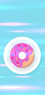 Colorful donut on a light blue background wallpaper.