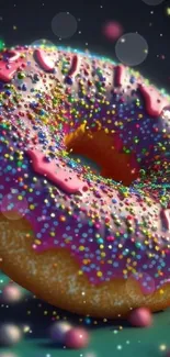 Colorful donut with sprinkles and vibrant design, perfect for mobile wallpaper.