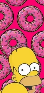 Cartoon character with pink donut pattern background.