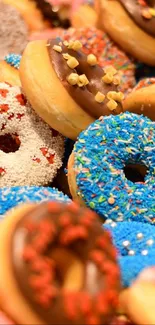 Colorful donuts stacked in a vibrant and sweet arrangement