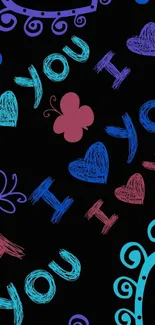 Colorful doodle hearts mobile wallpaper with playful patterns.