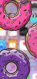 Colorful doughnut wallpaper with sprinkles on a mobile screen.