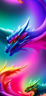 Colorful dragons with vibrant scales and dynamic design.