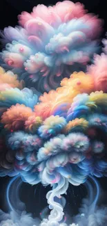 A vibrant abstract wallpaper of pastel clouds exploding in dreamy colors.