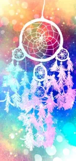 Vibrant dreamcatcher with rainbow colors on mobile wallpaper.