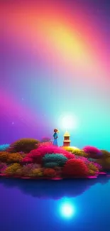 Dreamy island with vibrant colors and a serene atmosphere for mobile wallpaper.