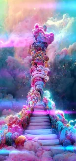 Vibrant, surreal staircase in colorful clouds wallpaper.