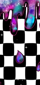 Colorful drip with checkerboard pattern mobile wallpaper