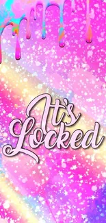 Colorful locked screen wallpaper with pink tones and artistic design.