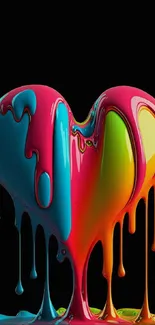 A colorful dripping heart wallpaper on black background.