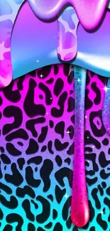 Colorful leopard print wallpaper with dripping effect.