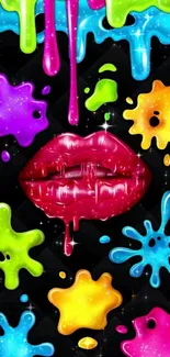 Colorful mobile wallpaper with drips and lips design.