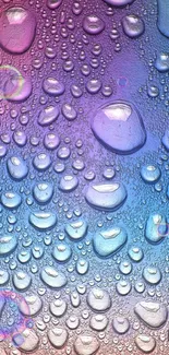 Colorful gradient wallpaper with water droplets and bubbles.