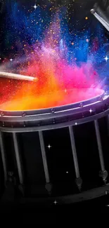 Colorful drum explosion mobile wallpaper with vibrant hues of orange and pink.