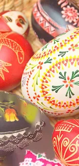 Colorful Easter eggs with traditional patterns, perfect for festive decoration.