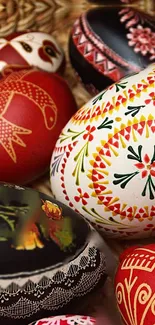 Intricate and colorful Easter eggs with traditional and vibrant designs.