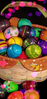 Colorful Easter egg basket with a festive touch.