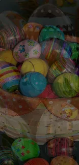 Basket filled with colorful Easter eggs, perfect for holiday decor.