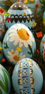 Decorative Easter eggs with floral patterns.