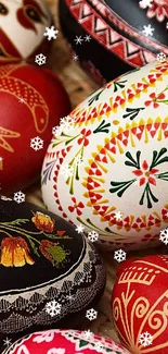 Intricate and colorful Easter eggs with festive patterns.