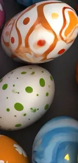 Colorful Easter eggs with vibrant designs.