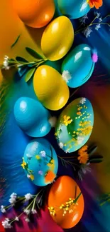 Colorful Easter eggs with floral art design.