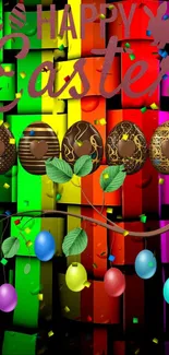 Colorful Easter eggs on vibrant background.