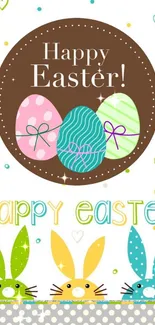 Colorful Easter wallpaper with eggs and bunnies