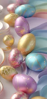 Artistic pastel eggs arranged in a colorful pattern wallpaper.